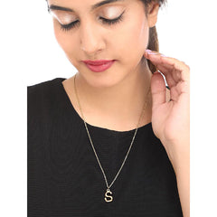 Copper Gold Initial Letter Alphabet A Bamboo Necklace Pendant Chain Women