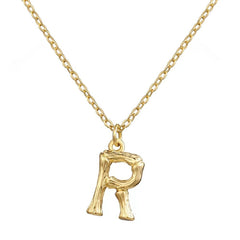 Copper Gold Initial Letter Alphabet A Bamboo Necklace Pendant Chain Women