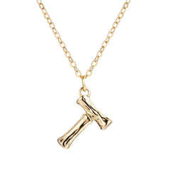 Copper Gold Initial Letter Alphabet A Bamboo Necklace Pendant Chain Women