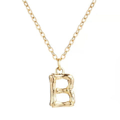 Copper Gold Initial Letter Alphabet A Bamboo Necklace Pendant Chain Women