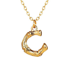 Copper Gold Initial Letter Alphabet A Bamboo Necklace Pendant Chain Women