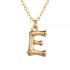 Copper Gold Initial Letter Alphabet A Bamboo Necklace Pendant Chain Women
