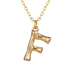 Copper Gold Initial Letter Alphabet A Bamboo Necklace Pendant Chain Women