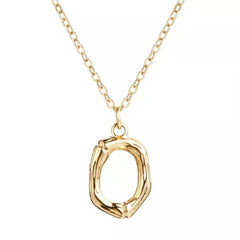 Copper Gold Initial Letter Alphabet A Bamboo Necklace Pendant Chain Women