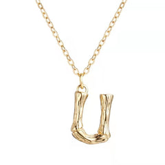 Copper Gold Initial Letter Alphabet A Bamboo Necklace Pendant Chain Women