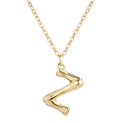 Copper Gold Initial Letter Alphabet A Bamboo Necklace Pendant Chain Women