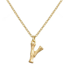Copper Gold Initial Letter Alphabet A Bamboo Necklace Pendant Chain Women