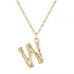 Copper Gold Initial Letter Alphabet A Bamboo Necklace Pendant Chain Women