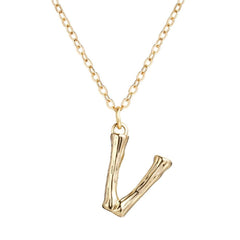 Copper Gold Initial Letter Alphabet A Bamboo Necklace Pendant Chain Women