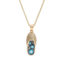 Evil Eye Flip Flops Footwear Gold Blue Copper American Diamond Necklace Pendant Chain For Women