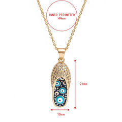 Evil Eye Flip Flops Footwear Gold Blue Copper American Diamond Necklace Pendant Chain For Women