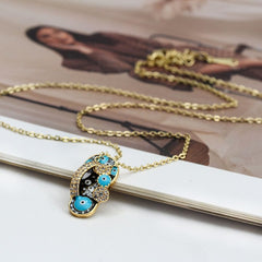 Evil Eye Flip Flops Footwear Gold Blue Copper American Diamond Necklace Pendant Chain For Women