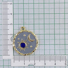 Sun Moon Gold Blue Crystal Brass Pendant For Women
