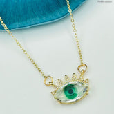 Evil Eye Eyelash Glass American Diamonds Copper Necklace Pendant Chain For Women