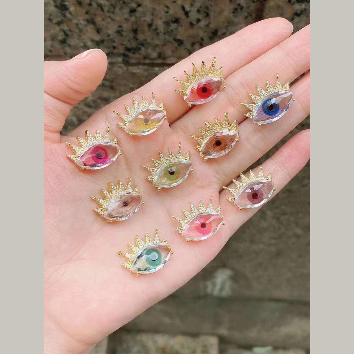 Evil Eye Lash Glass Gold American Diamond Center Pcs For Women