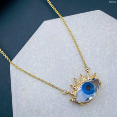 Evil Eye Eyelash Glass American Diamonds Copper Necklace Pendant Chain For Women