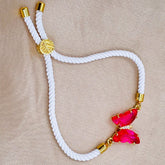 Butterfly Copper Rani Pink White Crystal Thread Slider Bracelet Women