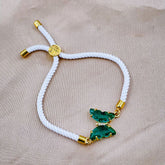 Butterfly Copper Green White Crystal Thread Slider Bracelet Women