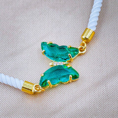 Butterfly Copper Green White Crystal Thread Slider Bracelet Women
