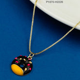 Copper Enamel Black Yellow Gold Donut Necklace Pendant Chain For Women Girls