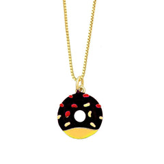 Copper Enamel Black Yellow Gold Donut Necklace Pendant Chain For Women Girls