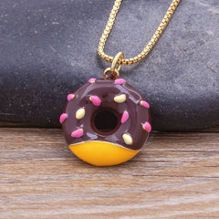 Copper Enamel Black Yellow Gold Donut Necklace Pendant Chain For Women Girls