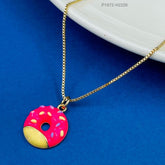 Copper Enamel Pink Yellow Gold Donut Necklace Pendant Chain For Women Girls