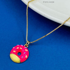Copper Enamel Pink Yellow Gold Donut Necklace Pendant Chain For Women Girls
