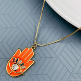 Copper Enamel Cubic Zirconia Orange Gold Evil Eye Necklace Pendant Chain For Women Girls
