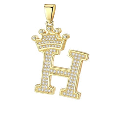 Crown Alphabet Letter A Gold American Diamond Copper Pendant Charm For Women