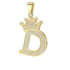 Crown Alphabet Letter A Gold American Diamond Copper Pendant Charm For Women