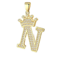 Crown Alphabet Letter A Gold American Diamond Copper Pendant Charm For Women