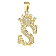 Crown Alphabet Letter A Gold American Diamond Copper Pendant Charm For Women