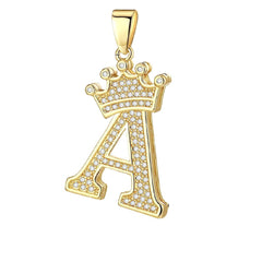 Crown Alphabet Letter A Gold American Diamond Copper Pendant Charm For Women