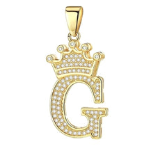 Crown Alphabet Letter A Gold American Diamond Copper Pendant Charm For Women