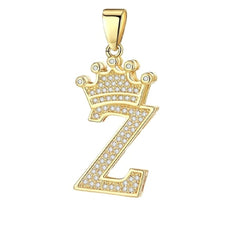Crown Alphabet Letter A Gold American Diamond Copper Pendant Charm For Women