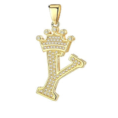 Crown Alphabet Letter A Gold American Diamond Copper Pendant Charm For Women
