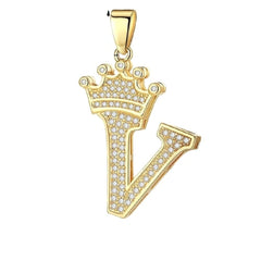 Crown Alphabet Letter A Gold American Diamond Copper Pendant Charm For Women