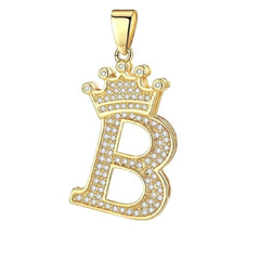 Crown Alphabet Letter A Gold American Diamond Copper Pendant Charm For Women