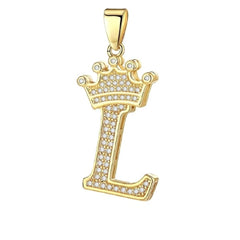 Crown Alphabet Letter A Gold American Diamond Copper Pendant Charm For Women