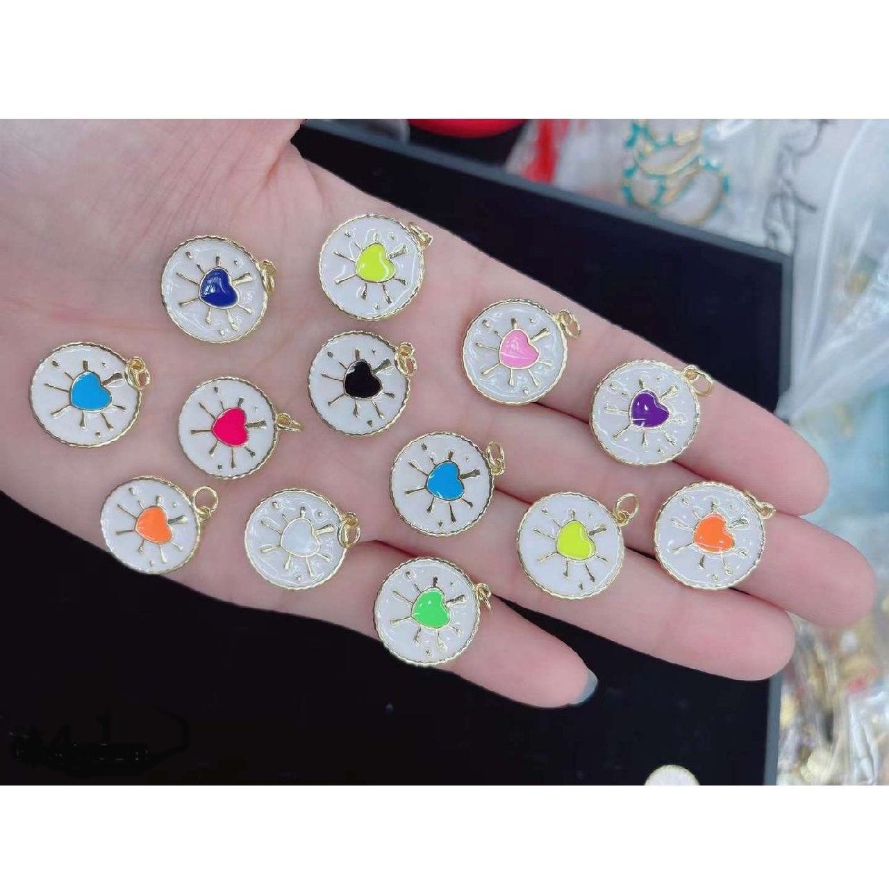 Heart Gold Blue Enamel Copper Pendant Charm For Women