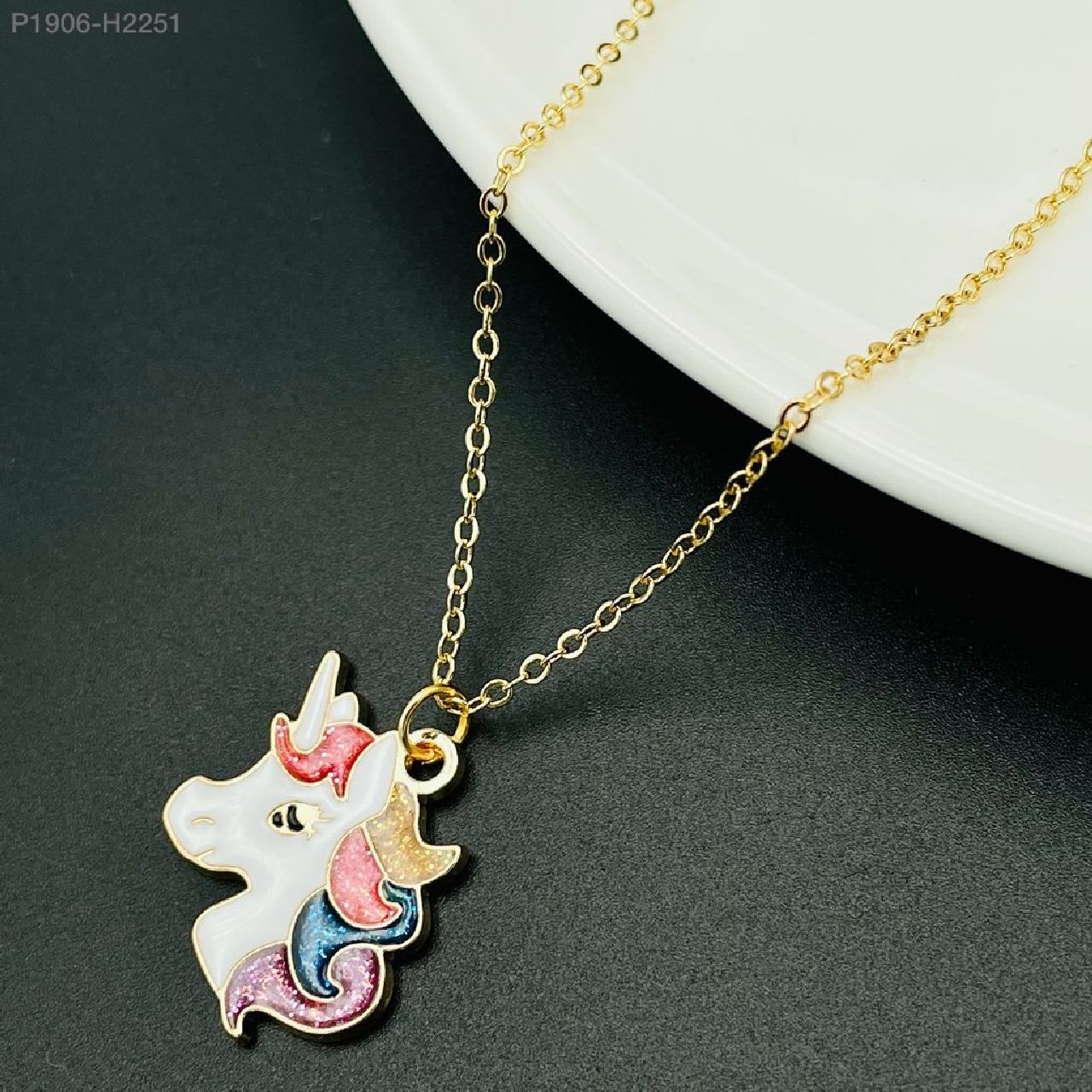 Brass With Enamel Multicolor Gold Gold Unicorn Pendant For Women