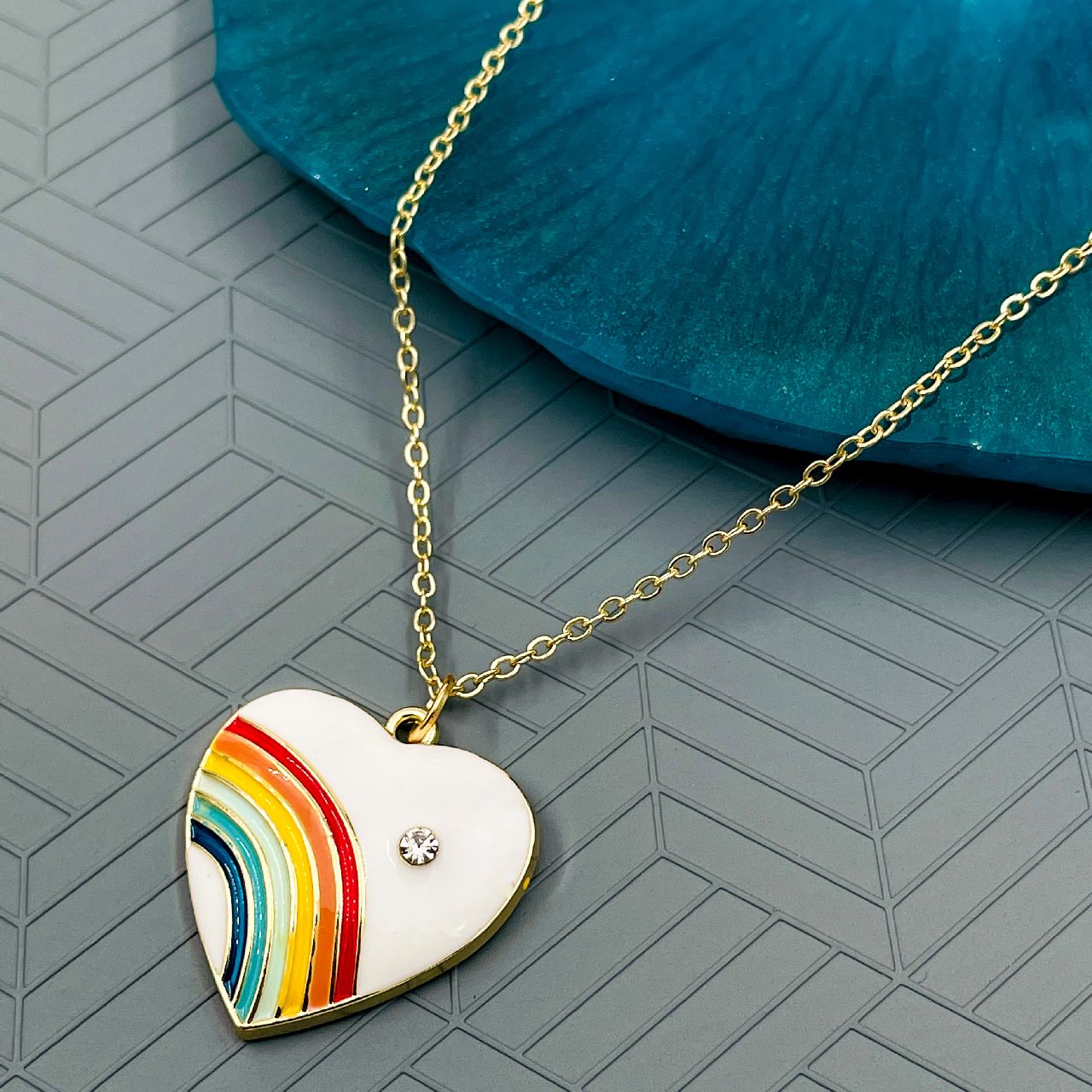 Brass With Enamel Multicolor Gold Rainbow Pendant For Women Girls