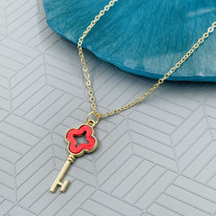 Brass With Enamel Red Gold Gold Key Pendant For Women Girls