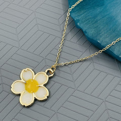 Brass With Enamel White Yellow Gold Flower Pendant Women Girls