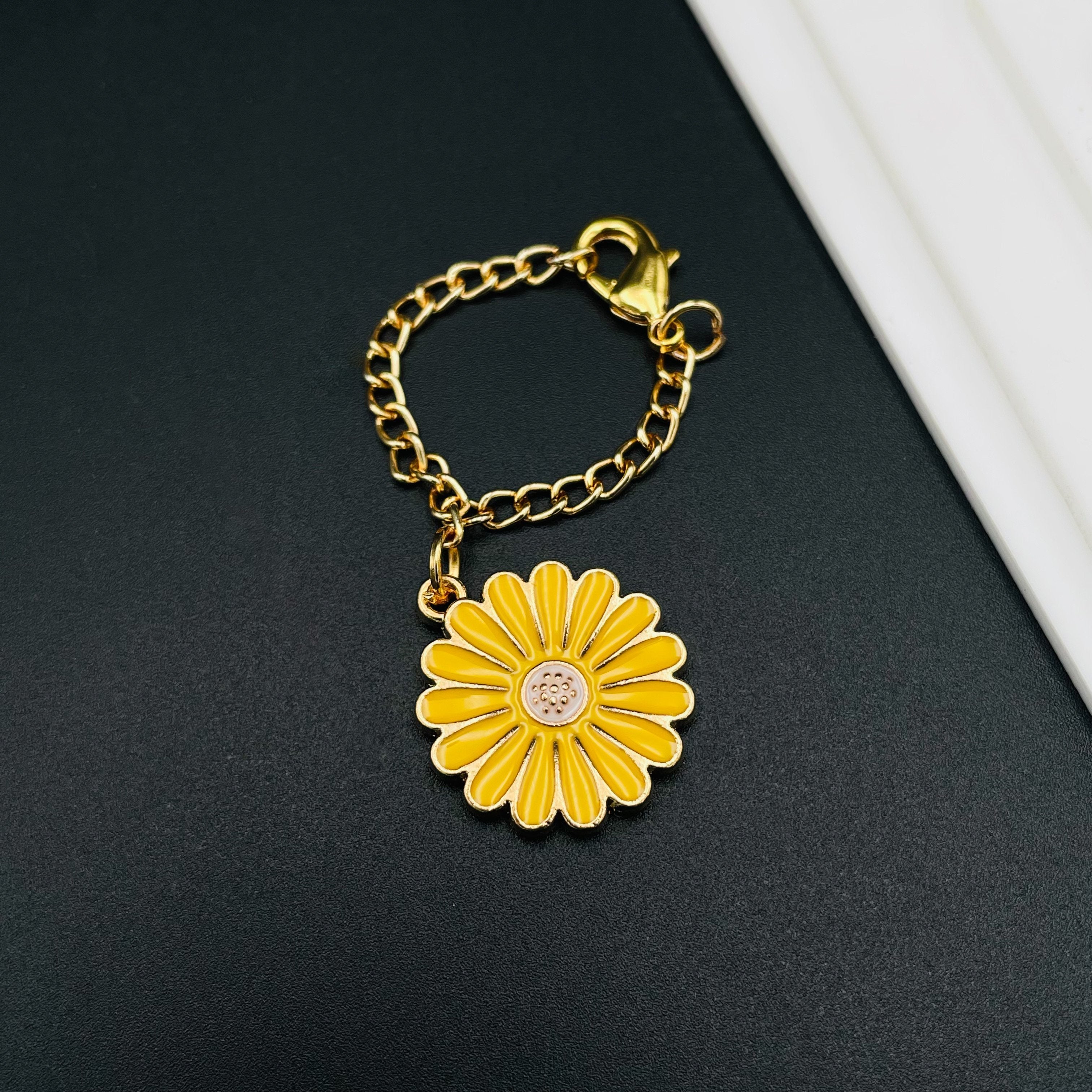 Daisy Flower Brass Gold Enamel Link Chain Watch Charm Chain For Women