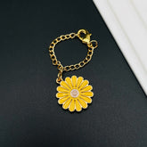 Daisy Flower Brass Gold Enamel Link Chain Watch Charm Chain For Women