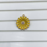 Brass With Enamel Yellow White Gold Sun Flower Pendant For Women Girls