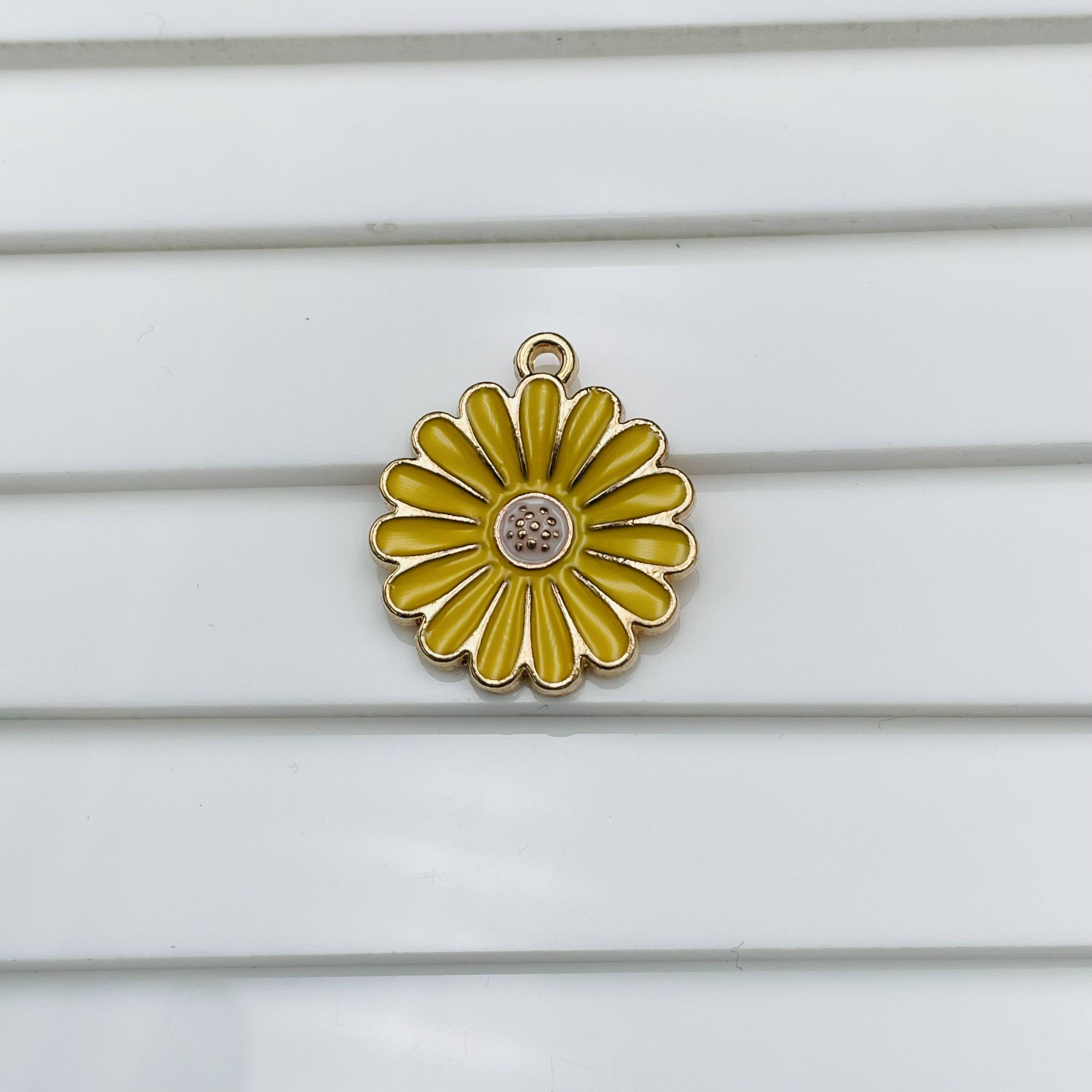 Brass With Enamel Yellow White Gold Sun Flower Pendant Combo Pack Of 6 For Women