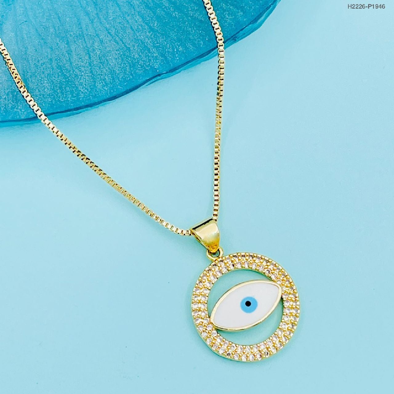 Copper Cubic Zirconia White Gold Evil Eye Pendant Chain Women